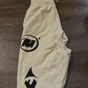 MARKED Cream Sweatpants with Black Print